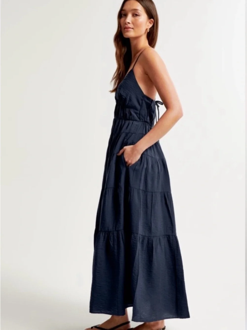 Abercrombie & Fitch Navy Tiered Maxi Dress with Spaghetti Straps